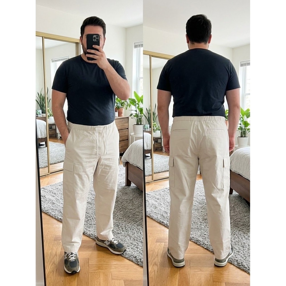 Theory Mens XXL Wilmar Drawstring Slub Poplin Cargo Pant Off White Beige Stretch